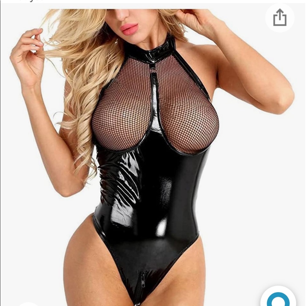 Pleather & black mesh sexy lingerie. Never worn just tried on with panties!